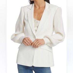 CINQ A SEPT MELINA RIB KNIT SLEEVE BLAZER IVORY WOMENS TAILORED SIZE 4
